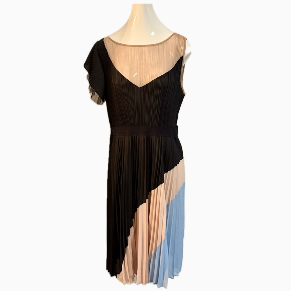 BCBGMaxAzria Asymmetrical Black Tan Blue Dress